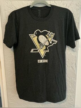 CCM Black Pittsburgh Penguins Logo T‑Shirt with Yellow and White Accents